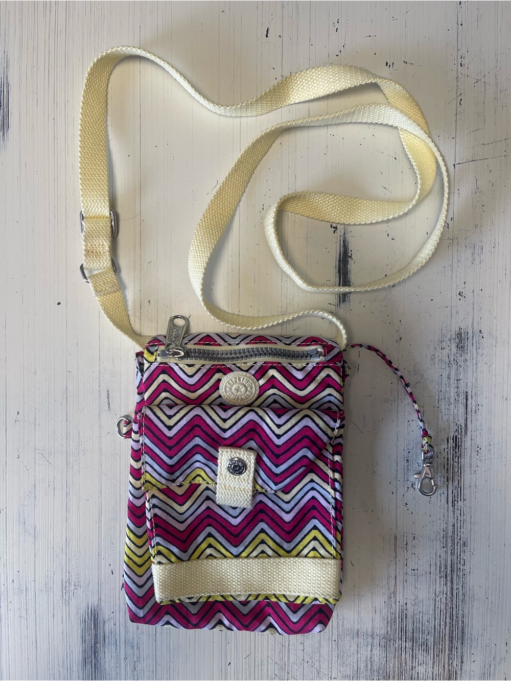 Kipling Chevron Pink Multicolor Crossbody Phone Pouch